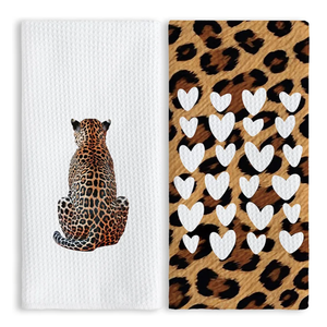 TNUW Trendy Preppy Leopard Hand Towels 16x24 Inch Set of 2, Preppy Cheetah Print Kitchen Towels, Funky Preppy Girly Dish Tea Towels for Kitchen, Leopard Cheetah Bathroom Decor