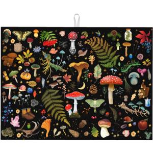 Mushroom Dish Drying Mat Witchy Home Decor For Kitchen Microfiber Absorbent Reversible Dish Pad Draining Mats For Countertop Coffee Mats 18x24 Inch