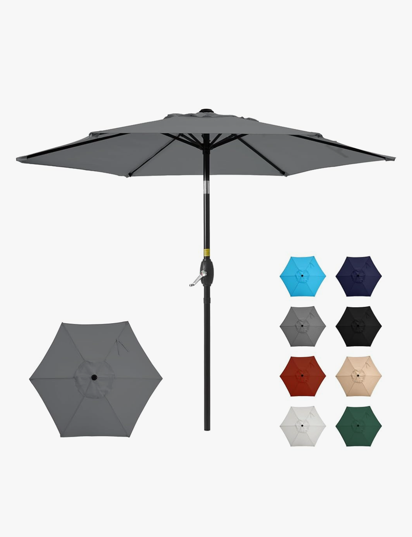 SUNVIVI OUTDOOR 7.5' Outdoor Patio Umbrella, Patio Umbrella, Market Umbrella, Metal Pole Umbrella with Push Button Tilt and Crank, 6 Ribs, Polyester Canopy