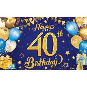 KatchOn, Blue and Gold 40th Happy Birthday Banner - XtraLarge, 72x44 Inch | Backdrop Banner For 40th Birthday Decorations | Blue And Gold Party Decoration