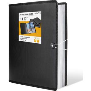 Nicpro 11"x17" Art Portfolio, 30 Pockets Display 60 Pages Art Portfolio Folder with Clear Plastic Sleeves, Artwork Storage Presentation Book for Artists, Painting Carrier Case