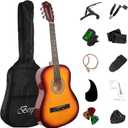 38in Beginner Acoustic Guitar Basic Starter Kit Tuner Bag Capo Strings Winders Strap Picks Student Kids Guitar Pickguard with Gig Bag Sunburst