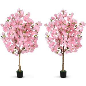 OUSHENG 2 Pack Artificial Cherry Blossom Tree, Fake Plants Indoor Decor, Faux Pink Sakura Flowers for Living Room Home House Entryway Bedroom Office Inside Decorations, 4FT