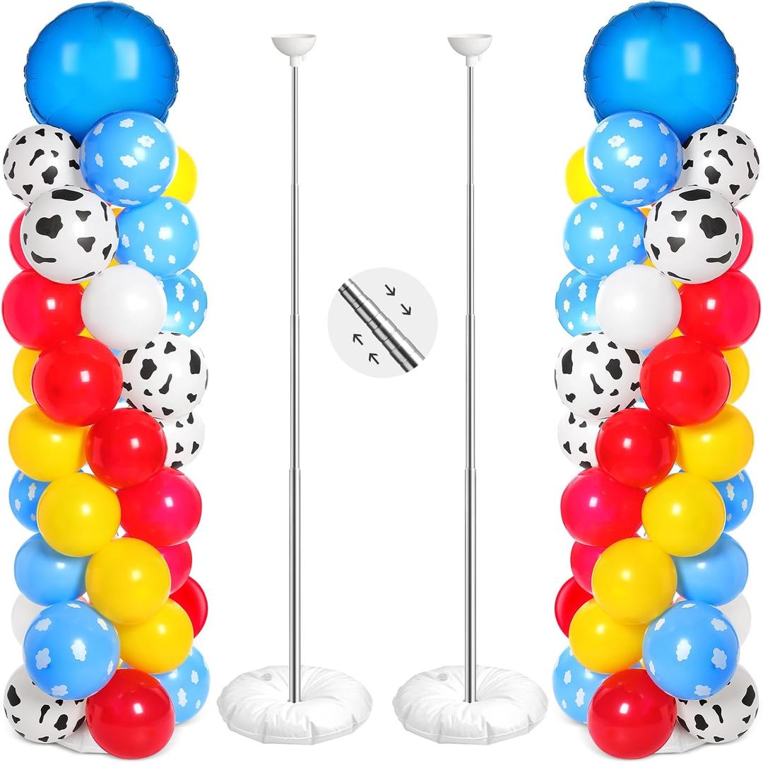 Hungdao 2 Sets Toys Inspired Balloon Column Stand Kit Cartoon Game Cow and Cloud Pattern Yellow Red Blue White Latex Balloons for Halloween Inspired Party Themed Birthday Baby Shower Decorations