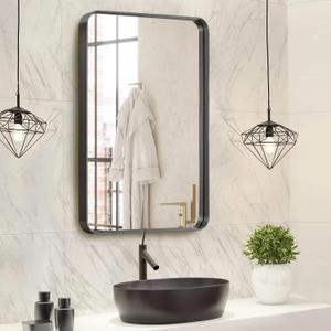 NicBex 34x26 Inch Bathroom Vanity Mirror, Alloy Frame Wall Mirror for Bathroom Vanity, Bedroom, Hallway and Home Deco, Modern and Farmhouse Room Makeover Mirror, Round Corners, Black