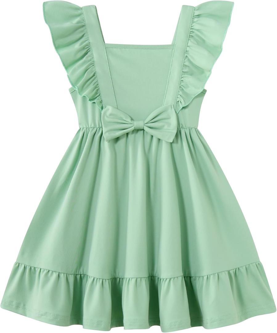 LIFAky Toddler Dress Sage Green Sleeveless Cute Ruffle Bow Spring Summer Boho Sundress 3T