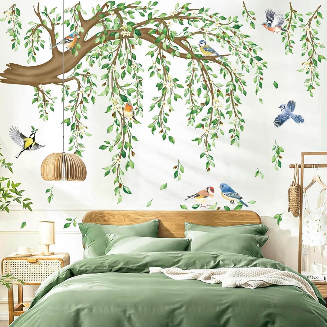 decalmile Large Hanging Vine Wall Decals Tree Branch Green Leaf Flower Birds Wall Stickers Living Room Tv Background Bedroom Wall Decor decalmile Large Hanging Vine Wall Decals Tree Branch Green Leaf Flower Birds Wall Stickers Living Room Tv Background Bedroom Wall Decor