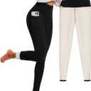 FULLSOFT Thick Fleece Lined Leggings for Women  High Waisted Winter Thermal Warm Yoga Pants Workout Tummy Control Leggings (Large, Black(with Pockets))