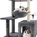 31.50" Cat Tree for Indoor Cats with Cat Condo and Scratching Post,Cute Cat Tower with Self-Grooming Brush and Toy Balls,Grey