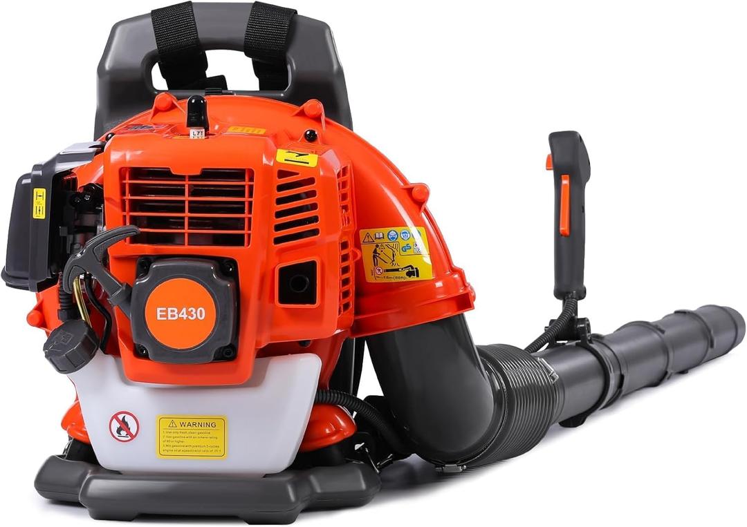 52cc Backpack Leaf Blower Gas Powered 550 CFM 230 MPH High Airflow for Lawn Care, Low-Vibration Harness, Clears Leaves, Debris & Snow (Orange)