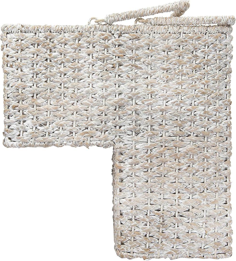 Creative Co-Op Braided Bankuan and Rattan Stair Basket with Whitewash Finish and Handles, White