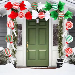 Thyle 12 Pcs Christmas Candy Paper Lanterns 8 Inch Red Green White Lollipop Peppermint Candy Canes Lanterns DIY Xmas Hanging Paper Decorative for Xmas Holiday Indoor Outdoor Supplies