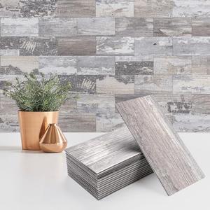 StyloVue 100 Pieces Peel and Stick Backsplash for Kitchen, 3" x 6" PVC Subway Tile Upgraded Distressed Wood Backsplash Stick on Tile Elevate Kitchen, Bathroom, Fireplace,RV