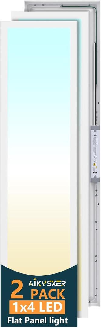 AIKVSXER 2 Pack 1x4 LED Panel Light Surface Mount, 50W 5500LM, 3CCT (3000K-5000K), Ultra-Thin 48In, Triac Dimmable, Energy Efficient, Ceiling Light for Kitchen Garage Office Basement