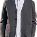 Men's Cardigan Sweater Button Front V-Neck Long Sleeve Knit Sweaters (Gray, 3XL)
