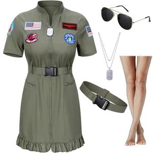 TOKYO REVENGERS Women Fighter Pilot Costume Air Force Flight Dress Halloween Cosplay Costume With Accessories Set(M)