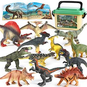 OENUX Dinosaur Toys for Kids 3-5, Realistic Jurassic Dinosaur Figures Playset w/ Educational Booklet, Toddler Plastic Dinasour Including T-Rex, Triceratops, Dino Learning Toy for Boy Girl Age 4-7