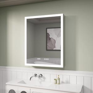 Edge LED Medicine Cabinet Mirror, 24x30 Inch Bathroom Storage, Recessed/Wall Mount, Plug-in/Hardwired, 3 Color Dimmable Light, Anti-Fog, Time Temp Display, Left Hinge