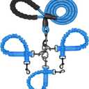 3 Dog Leash No Tangle, Heavy Duty Multiple Dog Lead Shock Absorbing Bungee with Padded Handle Removable Pet Traction Walking Rope for Medium Large Dogs (25-180 Lbs) (Blue)