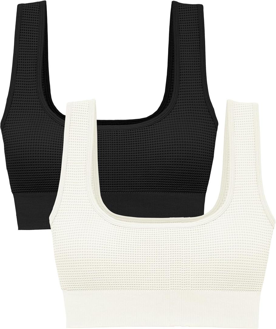 Square Neck Padded Sports Bra, Push Up Sports Bra for Women, Cute Comfy Seamless Scoop U Back Low Impact Workout Gym Yoga Bra (M)