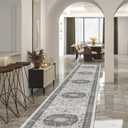 Hallway Washable Runner Rug - 2'6x14 Kitchen Rugs Entryway Rug Runner Vintage Soft Floor Mat Non Slip Indoor Farmhouse Carpet for Bathroom Living Room Bedroom (2'6''x14', Grey)