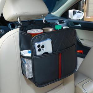 Car Seat Back Organizer, 1 Pack Multifunctional car organizers and storage with Cup Holders, Car Trash Can, Back of Seat Car Organizer for Kids & Adults, Universal for Most Cars, Black