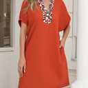 Wenrine Women Summer Shirt Dress Short Batwing Sleeve V Neck Leopard Loose Beach Cover Up Shift Tunic Short Mini Dresses