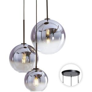 KCO Lighting Modern 3-Light Hanging Light Fixture Silver Gradient Glass Globe Pendant Ceiling Lighting with Adjustable Cord Mid Century Hanging Chandelier Light Fixture for Kitchen Island Bedroom (Sliver-15-20-25)