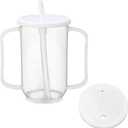 Sliner Adult Sippy Cups for Elderly 12 oz Straw Sippy Cups with 2 Handles No Spill for Adults Spill Proof Dysphagia Cup for Disabled Patients(White)