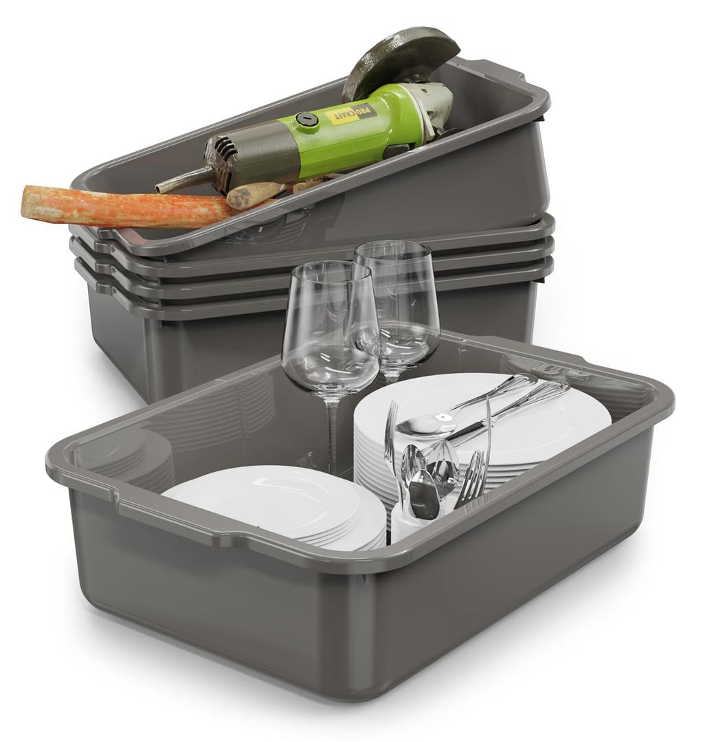 Gray 13 L Commercial Bus Tubs/Tote Box, Plastic Storage Wash Basin Tub, 5-Pack