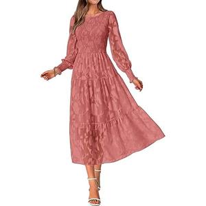 BTFBM Wedding Guest Dresses for Women Spring Fashion 2026 Casual Long Sleeve Floral Maxi Boho Homecoming Dress, Medium