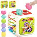 7 in1 Sensory Development Multifunctional Sensory Teething Toys for 2 Year Old Boy Girl,Shape Sorter Pull String Travel Car Toys for 18 Month