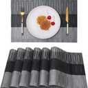 Vinjiasin Placemats Set of 6 Grey and Black Gradient Stripes Place Mats for Indoor Outdoor Kitchen Table Mats Vinyl Woven Washable Sturdy Heat Resistant Easy to Clean