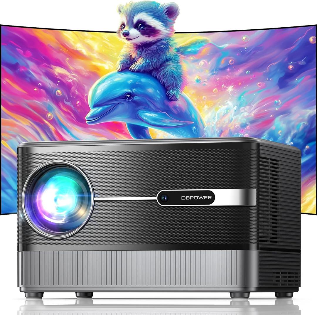 [Auto Focus/5" LCD] DBPOWER Outdoor Projector 4K with 5G WiFi and Bluetooth, 1000ANSI Native 1080P Portable Projector with Full-Sealed Engine, 3D surround, Movie Projector for iOS/Android/TV Stick