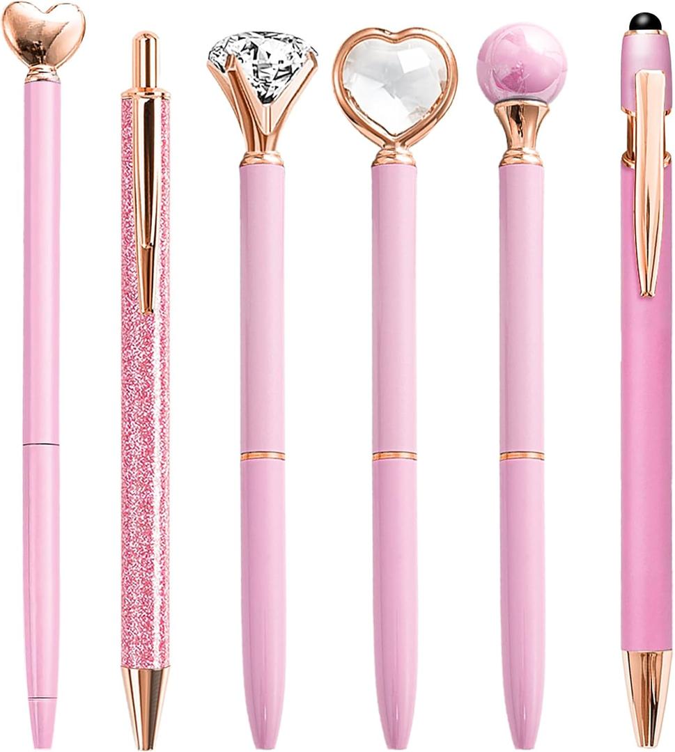 YOXMJDB Pink Pens for Women, 6 Pcs Cute Pens Ballpoint Pen Bulk, 1.0mm Medium Point Black Ink, Office and School Supplies Fancy Nice Pen Gifts for Girls Nurse Teacher (Pink)