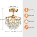 Gold Raindrop Crystal Semi Ceiling Light Fixture, Mini Crystal Chandelier, H11