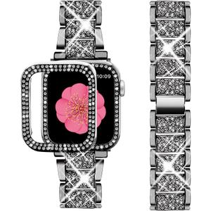 SUPOIX Compatible with Apple Watch Band S11/S10 42mm + Case, Women Jewelry Bling Diamond Metal Strap & 2P Cover Cases for iWatch Series 11/10(Black,42mm)