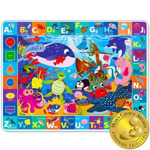 QUOKKA Baby Large Play Mat for Floor Plush - ABC Ocean Playmat for Toddlers and Infants - Large Padded Non-Slip Nursery Rug for Babies Crawling and Playing - Foldable Care Mat for Playroom (5' x 6'7" (Rectangular))