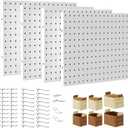 Peg Board, 4 Pack Metal PegBoard Organizer with Accessories, White Pegboard Panels with 50 Pcs Hooks and Baskets, Wall Organizer for Office, Craft Room Organization, Garage, Sewing Room