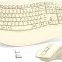 Wireless Keyboard and Mouse Combo, 2.4G Full Size Wave Keys Ergonomic Keyboard with Wrist Rest and 3-Level DPI Adjustable Wireless Ergonomic Mouse for Windows, Mac OS Desktop/Laptop/PC(Latte)