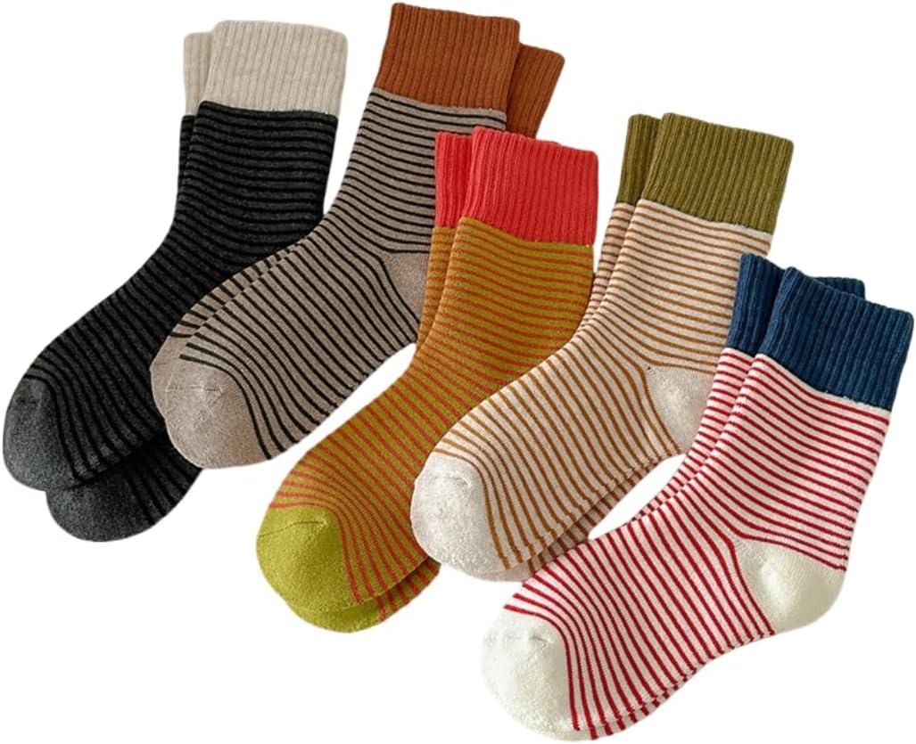 OTAODKA Athletics Socks for Women and Girls Cute Ankle Cotton Sock (5-8, 5 Pack Stripes Bright)
