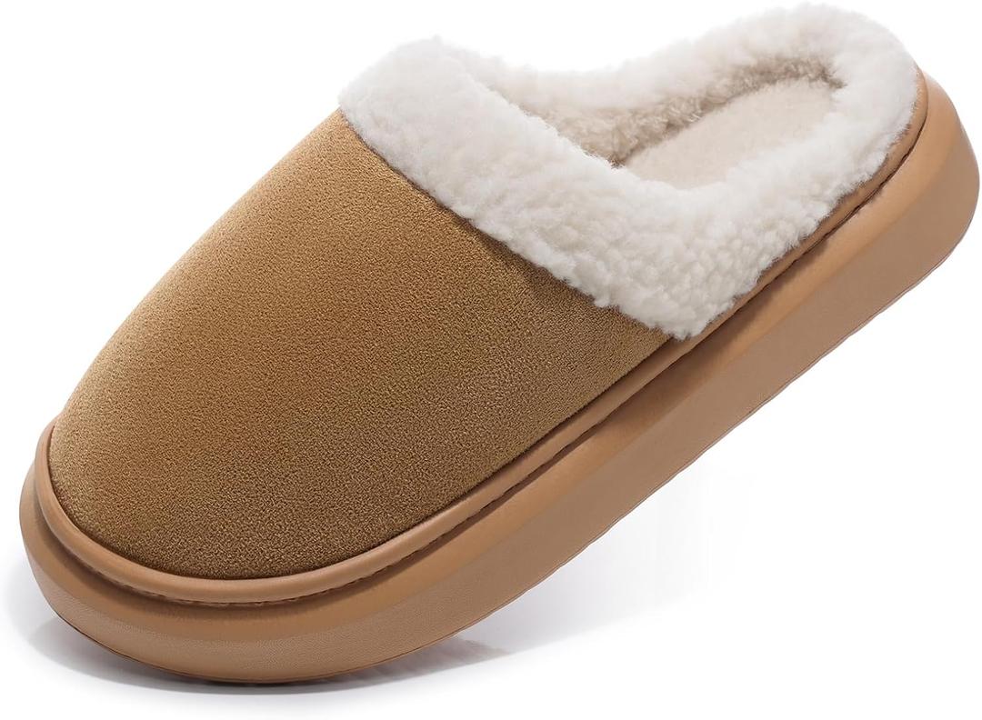 SHIBEVER Fuzzy Slippers Women Indoor: Memory Foam Warm House Shoes - Slip On Closed Toe Comfy Bedroom Slippers Women (8.5-9.5, 73-chestnut)