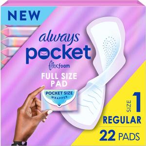 Always Pocket Flexfoam Pads, Size 1, Regular, with Wings, 22 Count