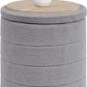 B FSOBEIIALEO Ottoman with Stroage, Round Sherpa Storage Ottoman Stool, Boucle Foot Rest 16.9"x16.9"x17.7"Grey