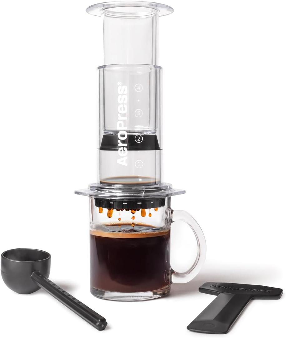 AeroPress Clear Coffee Press - All-in-One French Press, Pour-Over & Espresso Style Manual Brewer, 2 Min Brew for Less Bitterness, More Flavor, Small Portable Coffee Maker, Travel & Camping (Standard)