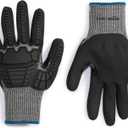 Amazon Basics Cut Level A2, Abrasion ANSI Level A4, Impact Protection Gloves, Touch Screen Friendly 15G Sandy Nitrile Palm (Large, Black)