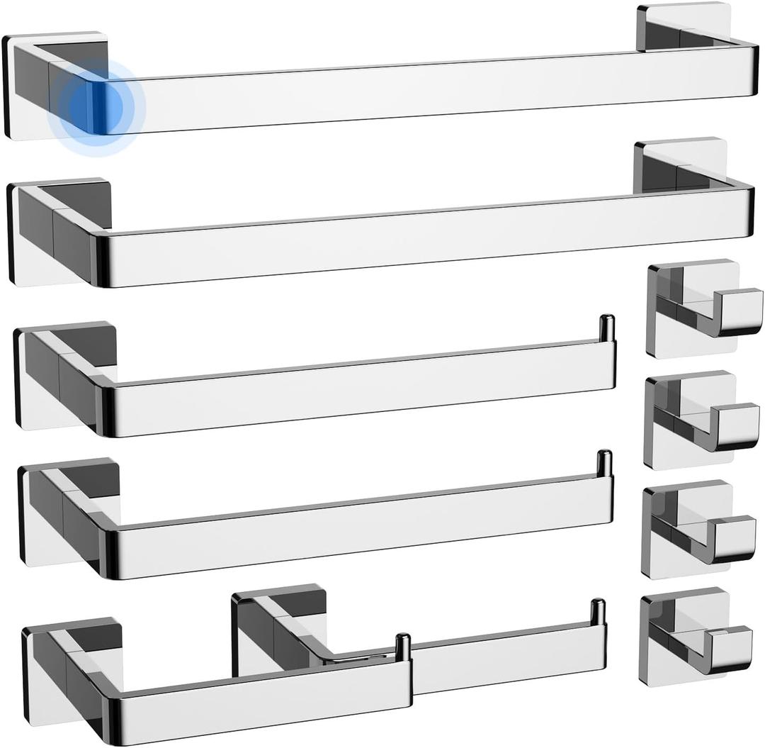 Toilet Paper Holder Collision Avoidance Towel Racks for Bathroom Thickened Material 304 Stainless Steel Towel Rack 10-Piece Towel Bar Polished Chrome Bathroom Hardware Set Will Not Rust