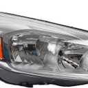 Dasbecan Halogen Headlight Assembly Compatible With Ford Focus 3rd Gen 2015-2018 w/o LED DRL Right Passenger Side Chrome Headlamp Replaces# F1EZ13008GS FO2503339