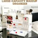 Makeup Organizer for Vanity with Brush Holder, Large Cosmetic & Skincare Organizer Countertop with Muti-Drawers, Cosmetic Display Case for Lipsticks, Nail Polishes, Perfumes, Eyeshadow (white)