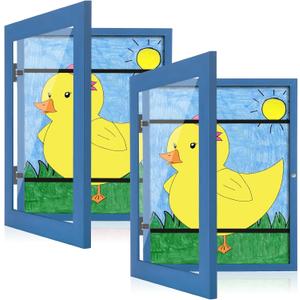 [2-Pack] Kids Art Frames, 8.5x11 Front Opening Kids Artwork Frames Changeable, Dark Blue Artwork Display Storage Frame for Wall, Holds 50 Pcs, for 3D Picture, Crafts, Children Drawing, Hanging Art,
